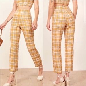 Reformation Noble Linen Plaid Yellow High
Waisted Casual Pants Size 6